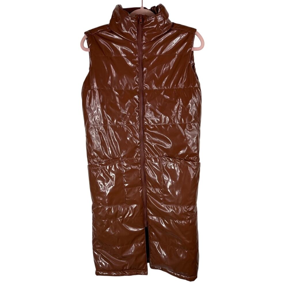 TAXI Premium Long Brown Puffer Vest, New with Tags, (NWT) Small